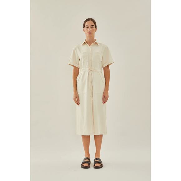 KLARRA STUDIOS NWOT BELTED BUTTON UP MIDI SHIRT DRESS IN IVORY Sz:Sm Ret$199 - Picture 3 of 8